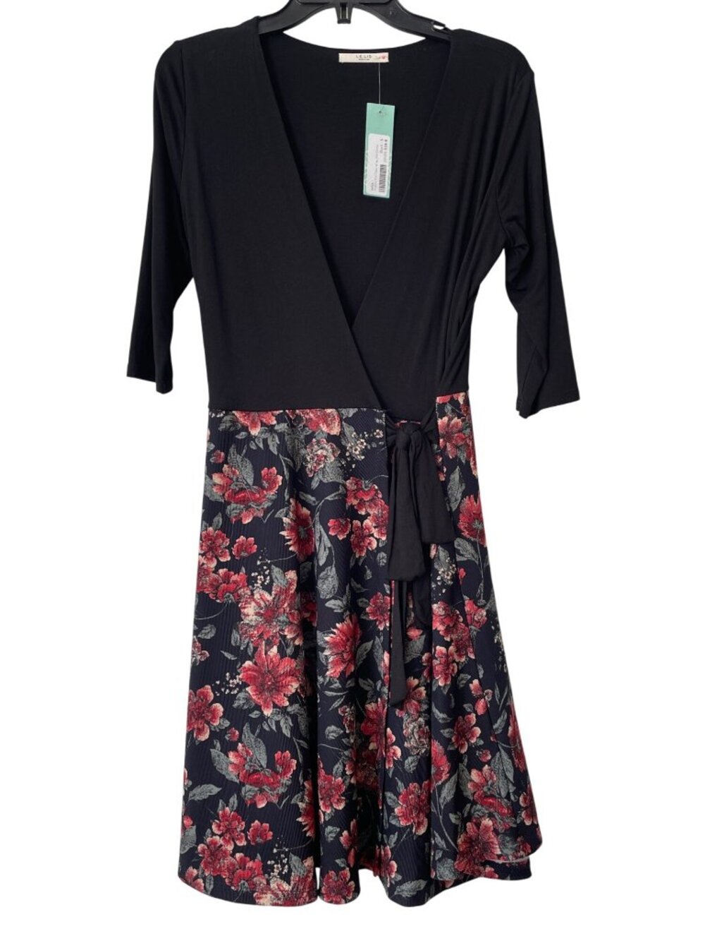Le Lis Dress Small Avalina Knit Faux Wrap 2fer 3/4 Sleeve Floral Fairygoth NEW